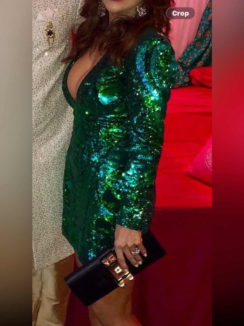 Balmain Emerald Sequin Long Sleeve Dress